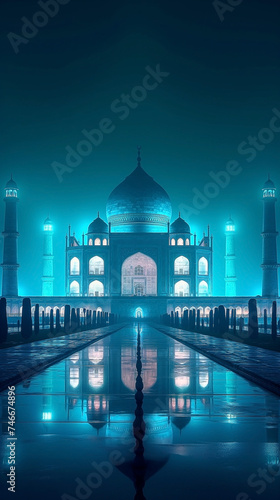 Beautiful Mosque Night time Background Ramadan Kareem Eid Mubarak Islamic © khozainuz