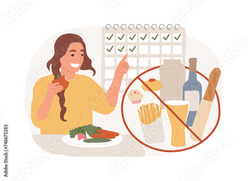 Whole30 diet isolated concept vector illustration. Eating reset, elimination diet, food cleanse, healthy lifestyle, fresh vegetable, bread and pasta, dietary dish, nutrition vector concept.