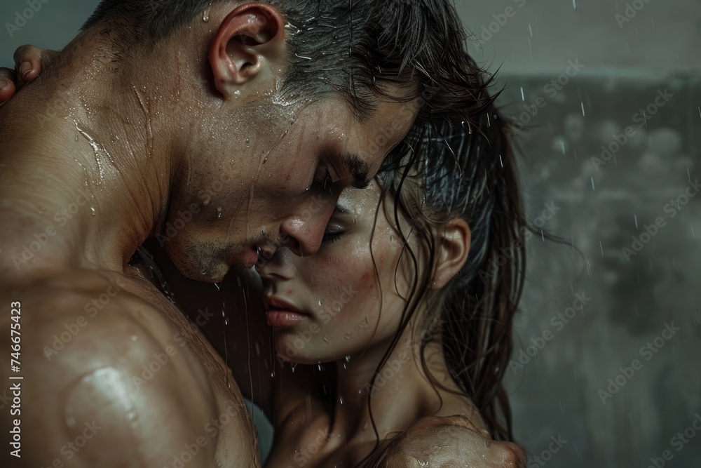 A man and a woman showering together. Suitable for wellness and spa concepts A man and a woman showering together. Suitable for wellness and spa concepts