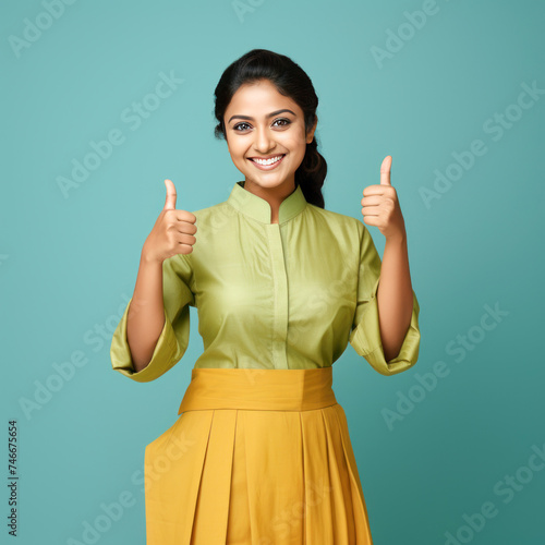 happy indian woman showing thumps up