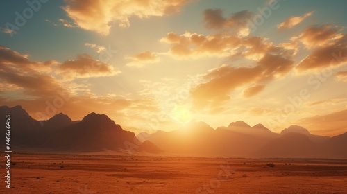 Beautiful sunset over the mountains in the desert, perfect for travel and nature concepts © Fotograf