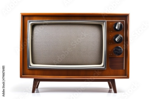 An antique television set on a rustic wooden stand. Suitable for retro design projects