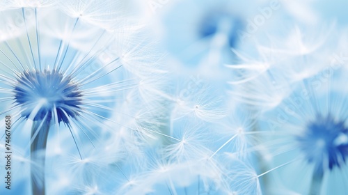 Blue abstract dandelion flower background  extreme closeup with soft focus  beautiful nature details