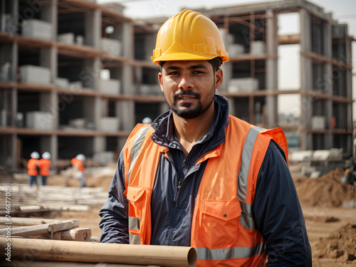 Portrait of a worker on a construction site.