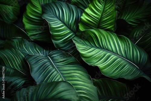 A close-up image of vibrant green leaves. Suitable for nature and environmental concepts #746677436