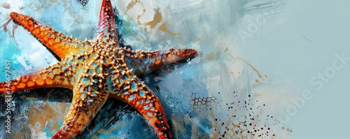 Starfish Painting on Blue Background