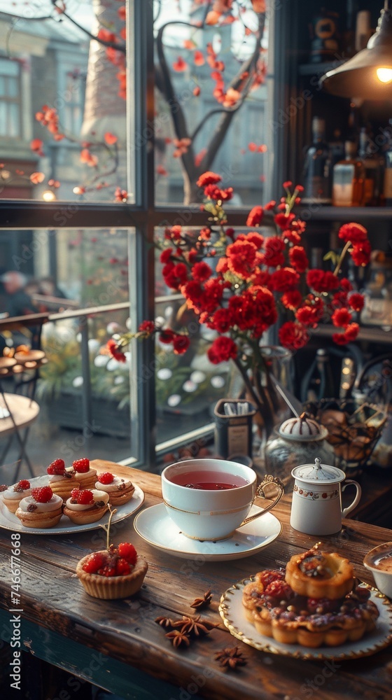 A table topped with plates of food next to a window A table topped with plates of food next to a window