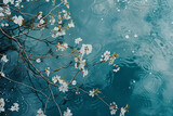 the branches are blooming above water in the style of