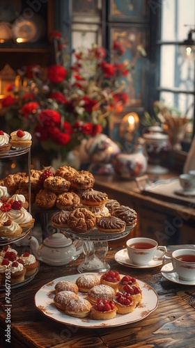 A table topped with lots of pastries and cakes