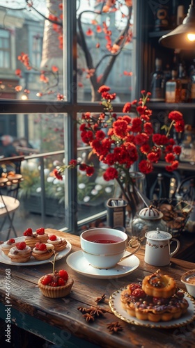 A table topped with plates of food next to a window