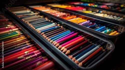 A vibrant close up of a bunch of colored pencils. Ideal for educational or artistic concepts