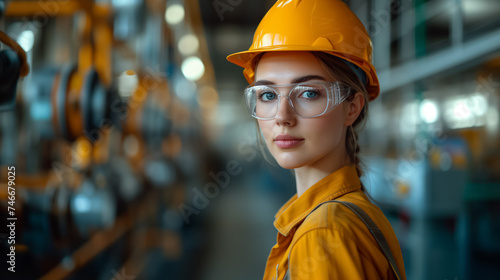 Outdoor Factory Portrait Female Engineer's Proficiency in Industrial Setting © silvia