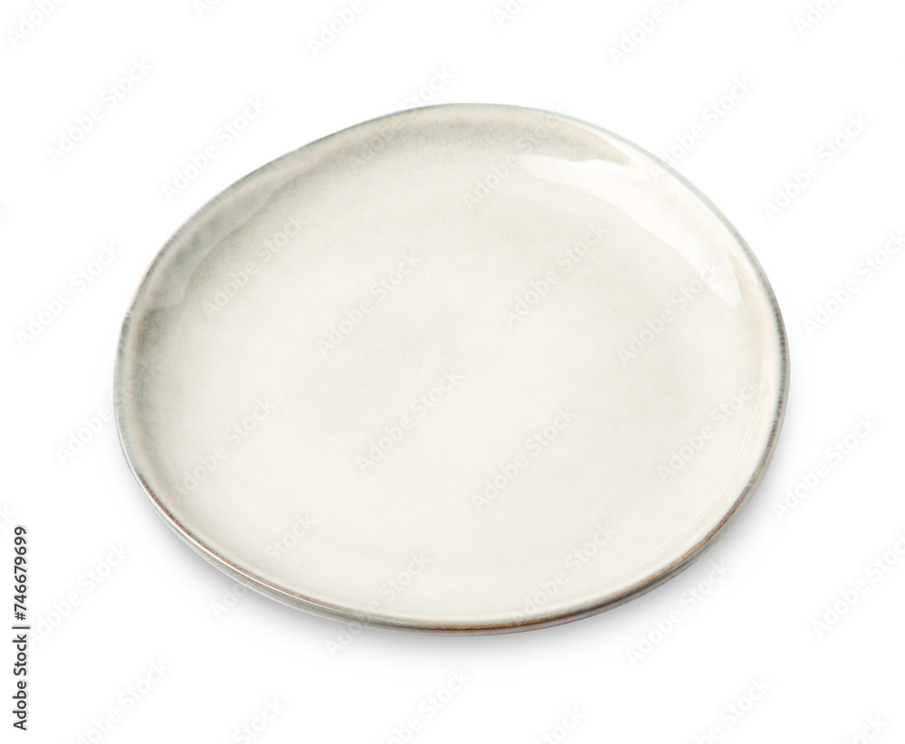 Beautiful ceramic plate isolated on white. Cooking utensil Beautiful ceramic plate isolated on white. Cooking utensil