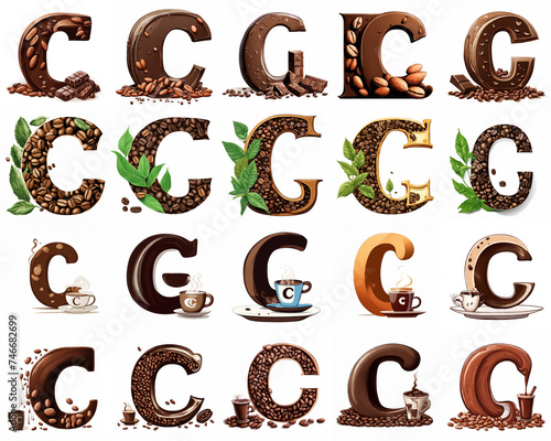 Group of various colourful C letters with pictures of words starting with the B letter isolated on white background. Generative ai illustration. Preschool education theme.