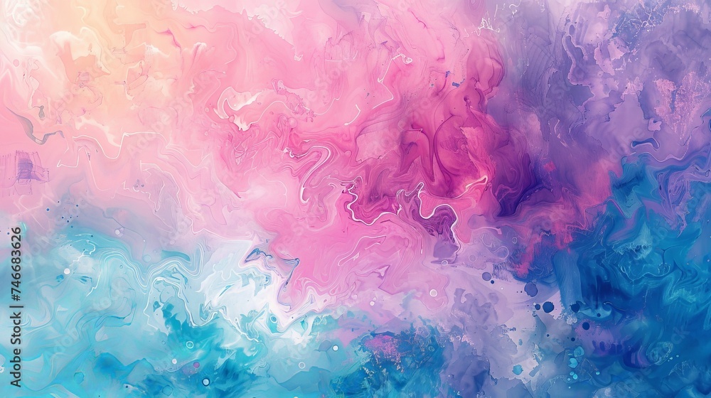 Abstract Painting in Blue, Pink, and White