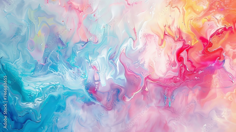 Abstract Painting With Blue, Pink, Yellow Colors Abstract Painting With Blue, Pink, Yellow Colors