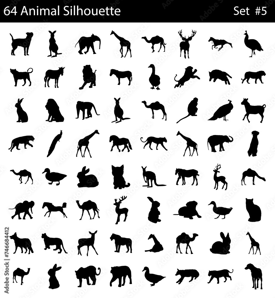 Vector set of 100 very detailed animal silhouettes. Animals icon set with 100 vector. Simple filled farm icons isolated on a white background. Good for apps and web sites. all animal set vector