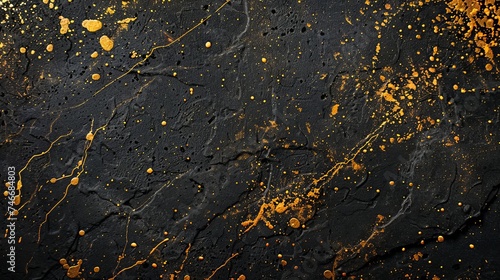 black texture and Golden splatters and streak rough surface. abstract textured background