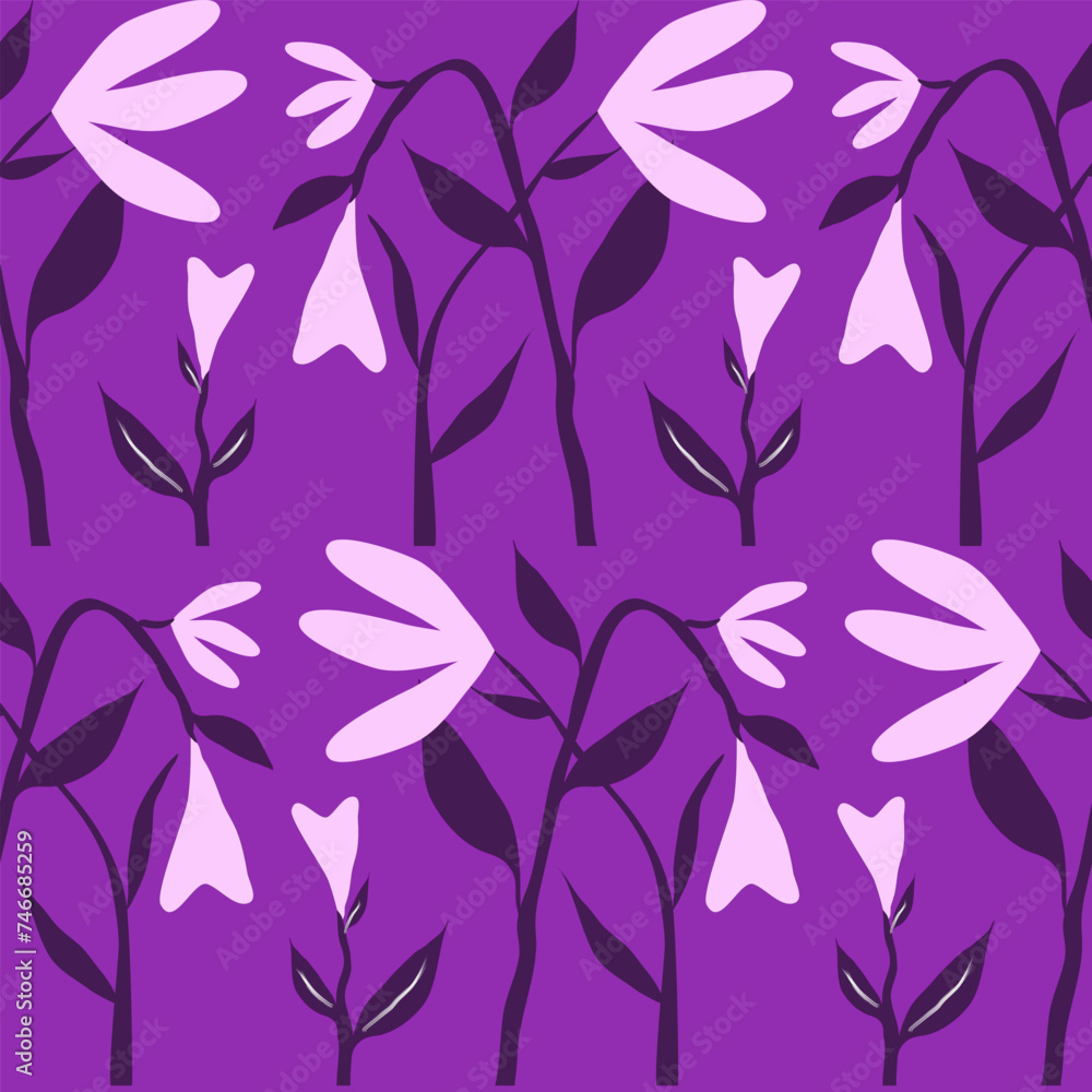 Blooming purple flowers in a seamless pattern. Seamless patterns for designing fabric prints, wallpapers, and covers. Blooming purple flowers in a seamless pattern. Seamless patterns for designing fabric prints, wallpapers, and covers.