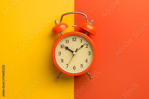 Alarm clock isolated on yellow and orange background