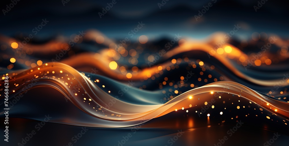 abstract blue and gold light png vector, in the style of layered and atmospheric landscapes, selective focus, luxurious fabrics, dotted, abstraction, rendered, abstract landscape - obrazy, fototapety, plakaty 