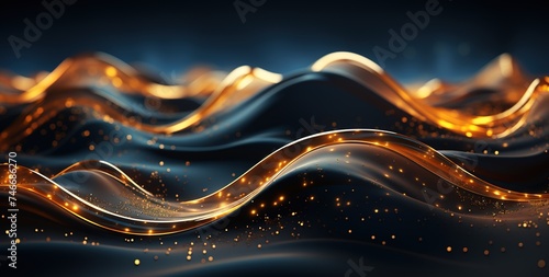 abstract blue and gold light png vector, in the style of layered and atmospheric landscapes, selective focus, luxurious fabrics, dotted, abstraction, rendered, abstract landscape