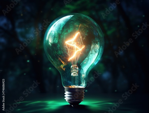 abstract light bulb, in the style olight bulb lighting, dark blue light bulb light bulb illustration, abstract lamp, dark, in the style of light silver and light emerald, lens flare, digital manipulat photo