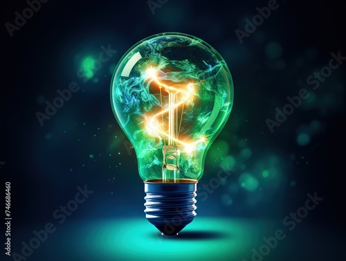 abstract light bulb, in the style olight bulb lighting, dark blue light bulb light bulb illustration, abstract lamp, dark, in the style of light silver and light emerald, lens flare, digital manipulat