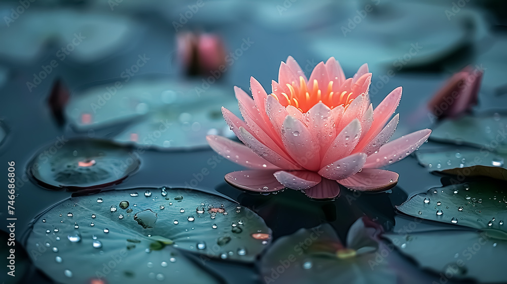 Panoramic of blooming Lotus flower on blurred background. Colorful water lily or lotus flower attraction in the pond