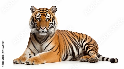 Portrait of Bengal Tiger  1 year old  sitting in front of white background  studio shot  Panthera tigris tigris