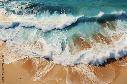 aerial picture of an ocean front beach, in the style of light brown and light amber, afro themes, believe how beautiful, light emerald and light brown, vibrant colorism, light gold and light brown photo