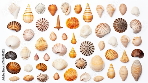 Seashell collection isolated on white background