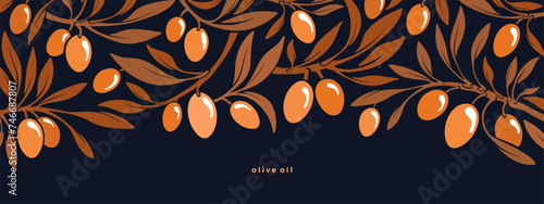 Olive Vector art graphic tree, leaves, ripe fruit