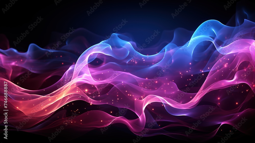 air wave with purple and blue colors with snow white in the background, in the style of dark matter art, light magenta and dark black, smokey background, infinity nets, abstraction, light purple and p - obrazy, fototapety, plakaty 