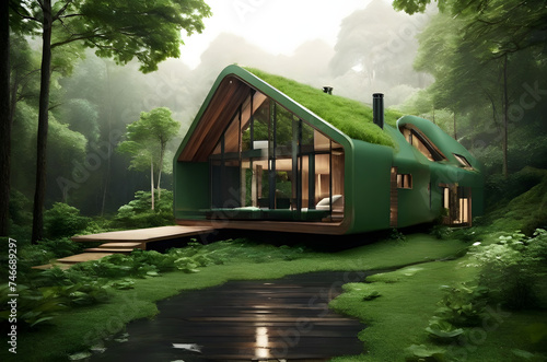 Green Concept House. AI Generative Illustration.