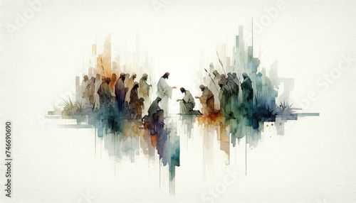 Betrayal and arrest. Life of Jesus. Digital watercolor painting. photo