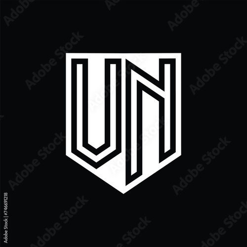 VN Letter Logo monogram shield geometric line inside shield design template