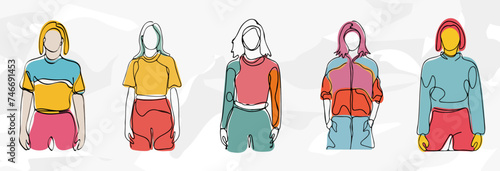 Anonyme Frauen in Sportanzügen: Oberkörperansicht - Minimalistische Vektorgrafik-Bündel