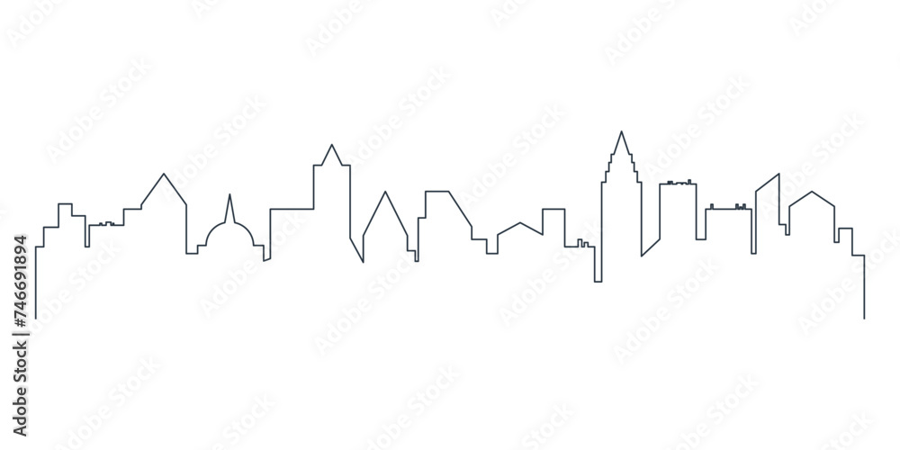 City skyline line black contour of downtown skyscrapers and buildings vector illustration