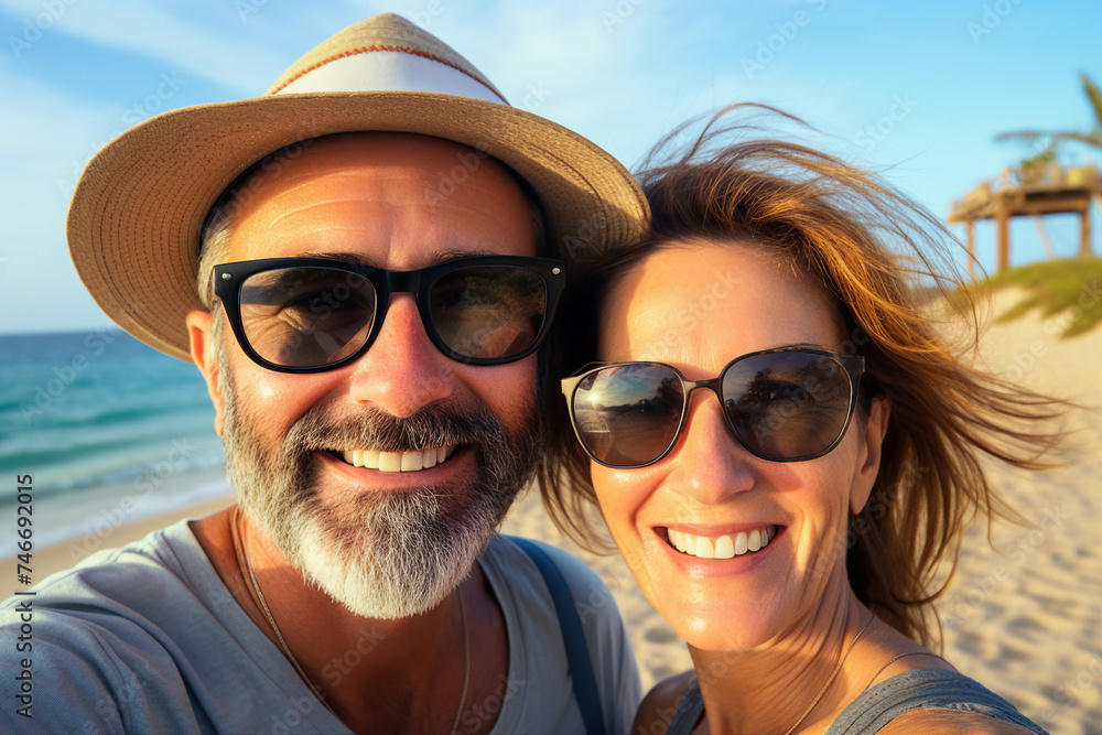 Young couple admiring delightful scenery visiting an exotic tropical island generative AI Young couple admiring delightful scenery visiting an exotic tropical island generative AI