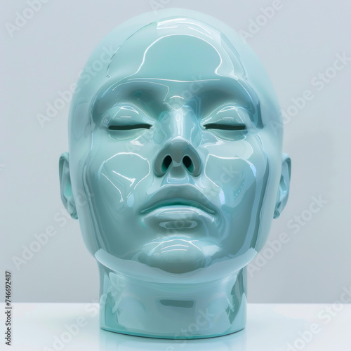 sculpture en céramique d'un visage de femme les yeux fermés