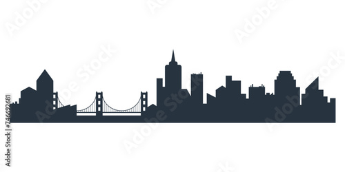 Modern city skyline horizontal banner with buildings, skyscrapers and bridge vector illustration photo