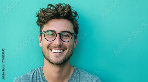Studio portrait of a fashionable young man striking poses on a vibrantly colored isolated background photo