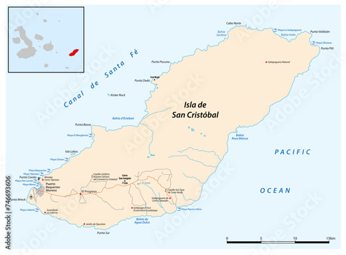 Vector map of the Ecuadorian island of San Cristobal, Galapagos Islands photo