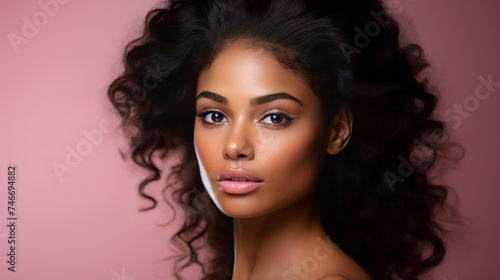 Portrait closeup of a Beautiful ebony Africans model woman with with beautiful Hairstyle, Cover Model For Skin Care and beauty products concept 