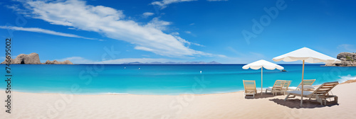 Breathtaking View of Azure Sea Blending Into Clear Blue Sky on A Golden Sandy Beach in Ibiza © Ethel