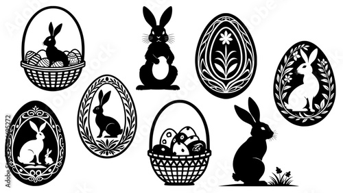 Stylish silhouettes of Easter bunnies and eggs