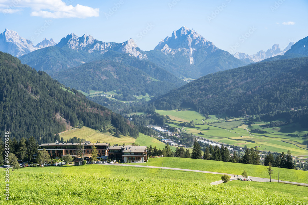 Panoramic view of idyllic Dolomites mountain, South Tyrol, Italy