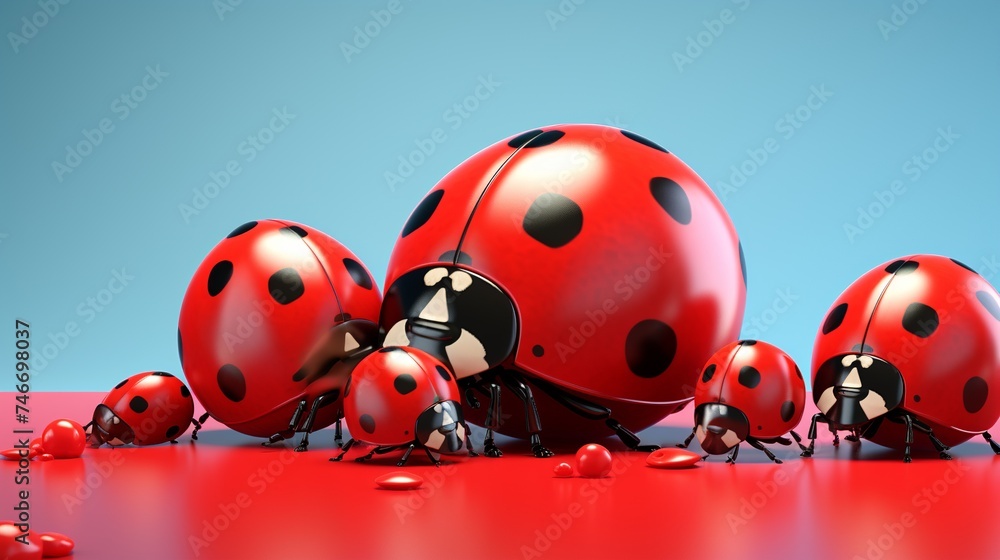 Ladybugs, 3D style, clean background, simple details, Ladybugs, 3D style, clean background, simple details,