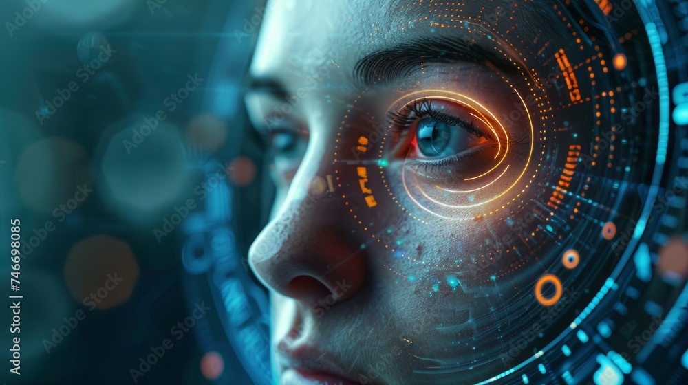 Eyes biometric verification authentication technology eye scanner concept